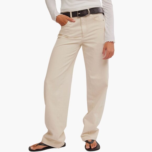 NWT FREE PEOPLEX WE THE FREE ASTER Seamed STRAIGHT-LEG JEANS In ECRU - Picture 6 of 15